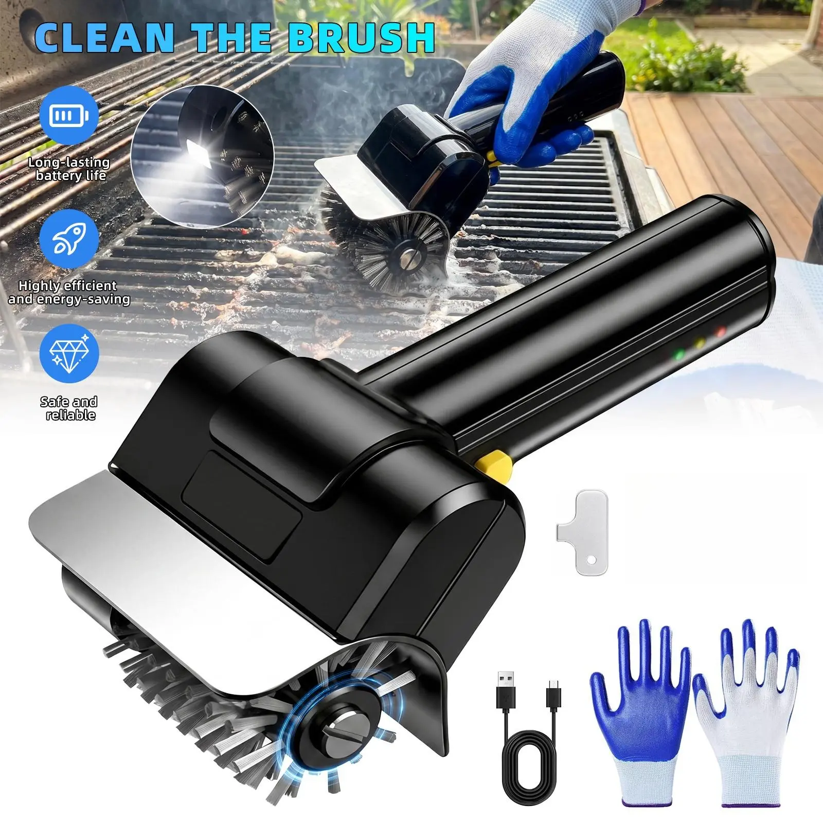 Electric Grill Brush, Cordless Rechargeable BBQ Grill Cleaning Brush with 304 Stainless Steel Rotary Brush Head, Automatic Grill Cleaner for Outdoor Grills, Camping, Patio & Barbecue Cooking