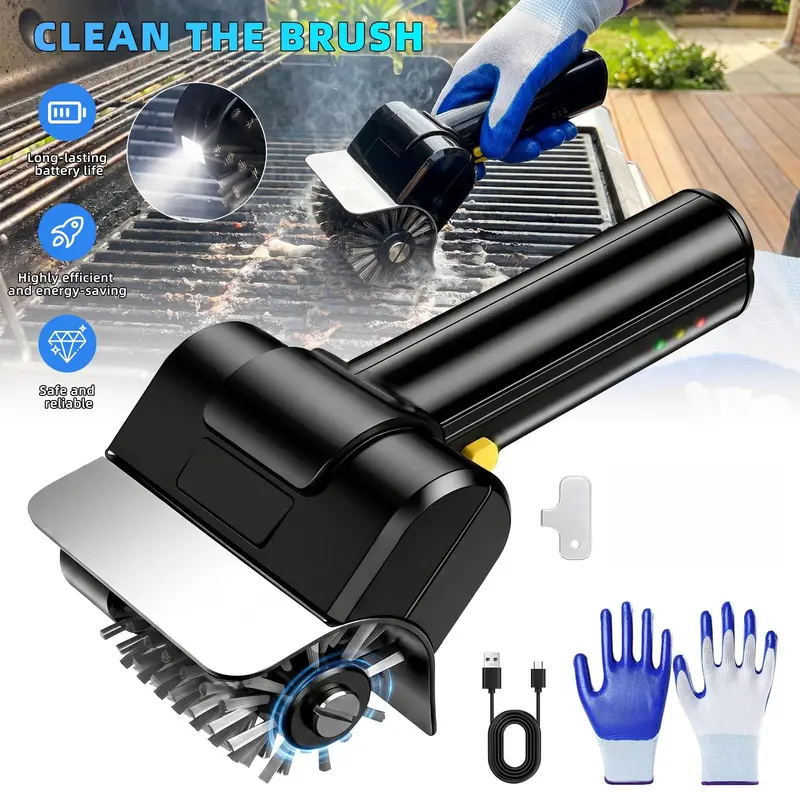 Cordless Rechargeable Electric Grill Brush with 304 Stainless Steel Rotating Detachable Head, 1100rpm Automatic Scrub Cleaner, Barbecue Accessories, BBQ Tools, BBQ Accessories for Backyard Barbecues, Camping Grilling Utensils