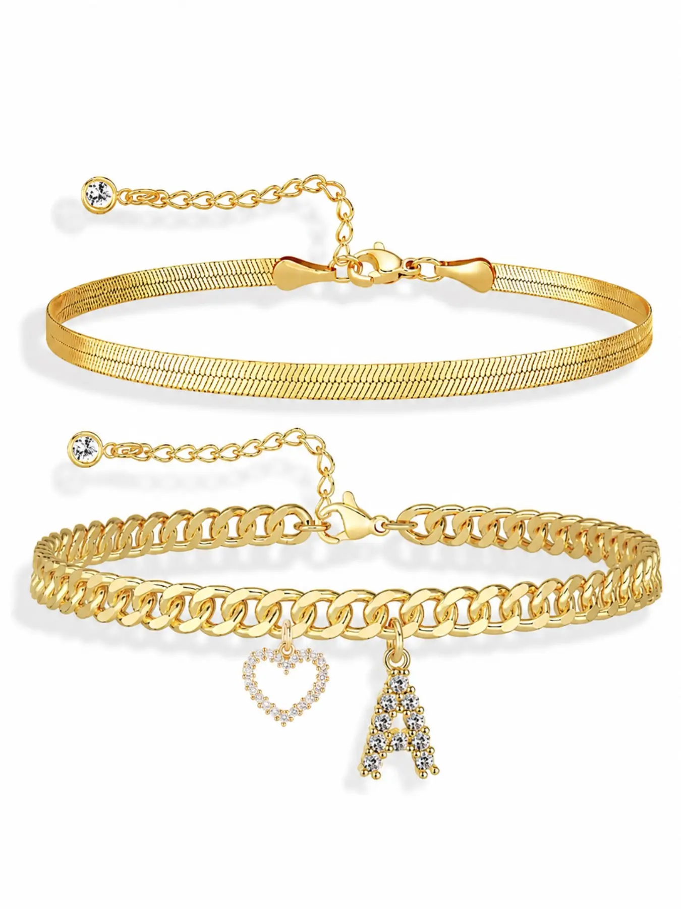 Double-Layer 26-Letter Gold Tone Chain Heart Anklet for Women, Adjustable A-Z Initial Ankle Bracelet, Dainty Layered Jewelry, foot jewelry, Birthday Christmas Gift for Her
