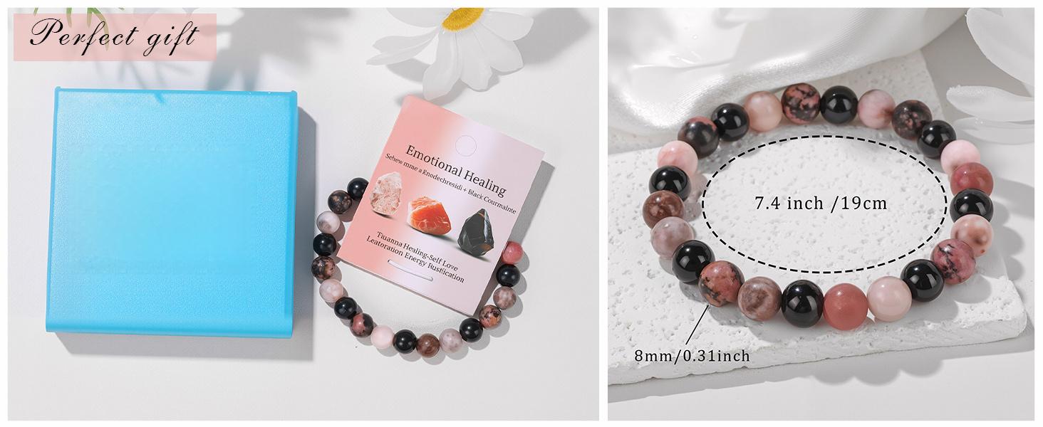 Healing Crystal Triple Protection Bracelet 8mm Crystal Beaded Bracelet for Women Men Natural Stones of Tiger Eye, Hematite, Black Obsidian Handmade Gemston