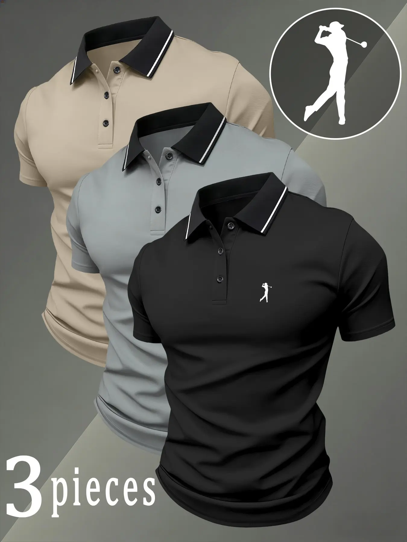 Summer New Men's Short Sleeve Polo Shirt, Three-Piece Set, Multiple Colors, Fashionable and Versatile, Casual Polo, Comfortable and Breathable, Ideal for Outdoor and Business Wear