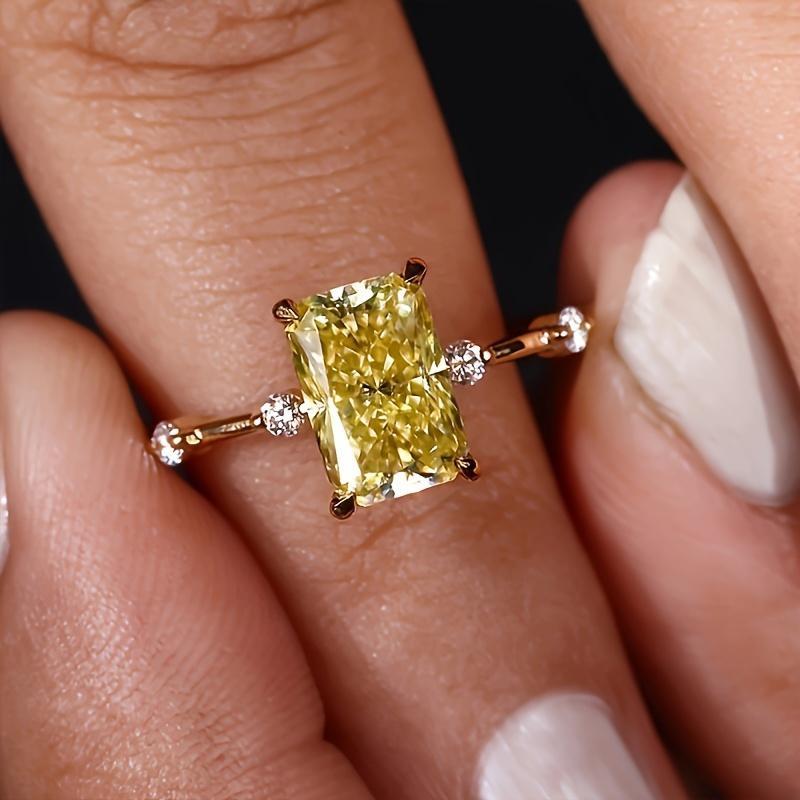 Women's Brilliant Exquisite Yellow Cubic Zirconia Engagement Ring – Fashionable Jewelry, Ideal Gift for Weddings & Anniversaries