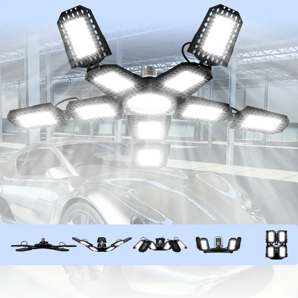 E27/E26 Deformable Garage Light LED AC100-277V UFO High Bay Shed Hanging Lamp Parking Lot Workshop 6/8/10 Adjustable Panels Foldable NO Flicker Warehouse Storeroom Shop Bright Safety Area Commercial Lighting Led Garage Lights