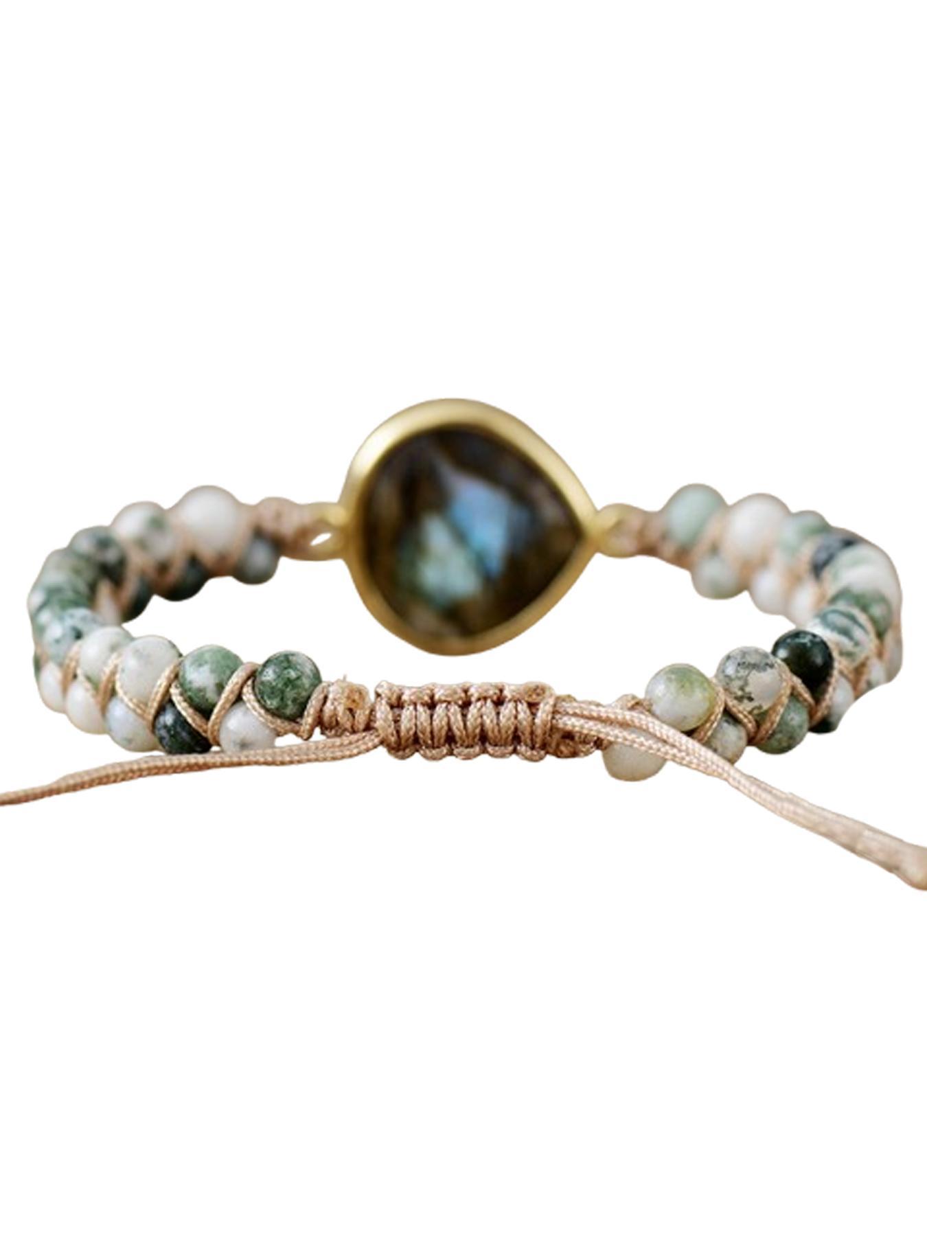 Boho Style Natural Stone Braided Bracelet, Beaded Bracelet, Adjustable Braided Bracelet for Women & Men, Fashion Accessories for Daily Wear, Solstice Gemstone Bracelet