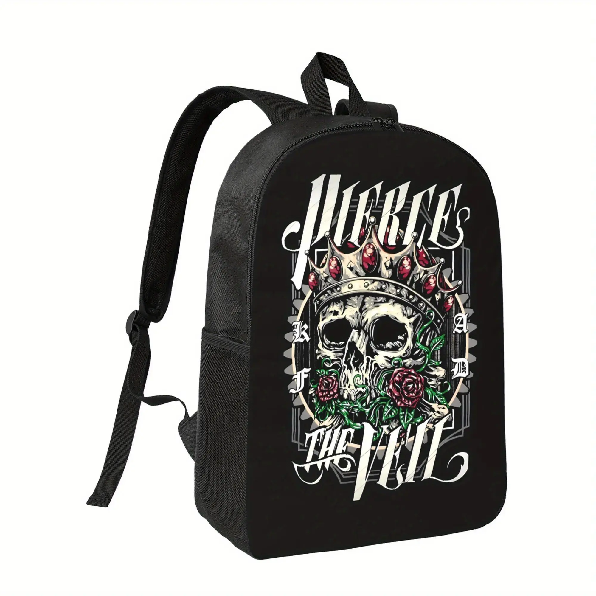 Pierce The Veil Band Graphic Backpack - Gothic Skull & Roses design, Heavy-Duty Zipper Closure School College Bookbag, Unisex Backpack for Metalheads, Concerts, Travel - Anime Manga Fan Bag, Durable Straps, for Teenager