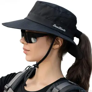 Women Stylish Wide Brim Ponytail Sports Hat, UV Protection Foldable Breathable Lightweight Sun Hat For Adult Beach, Hiking And All Summer Outdoor Activities