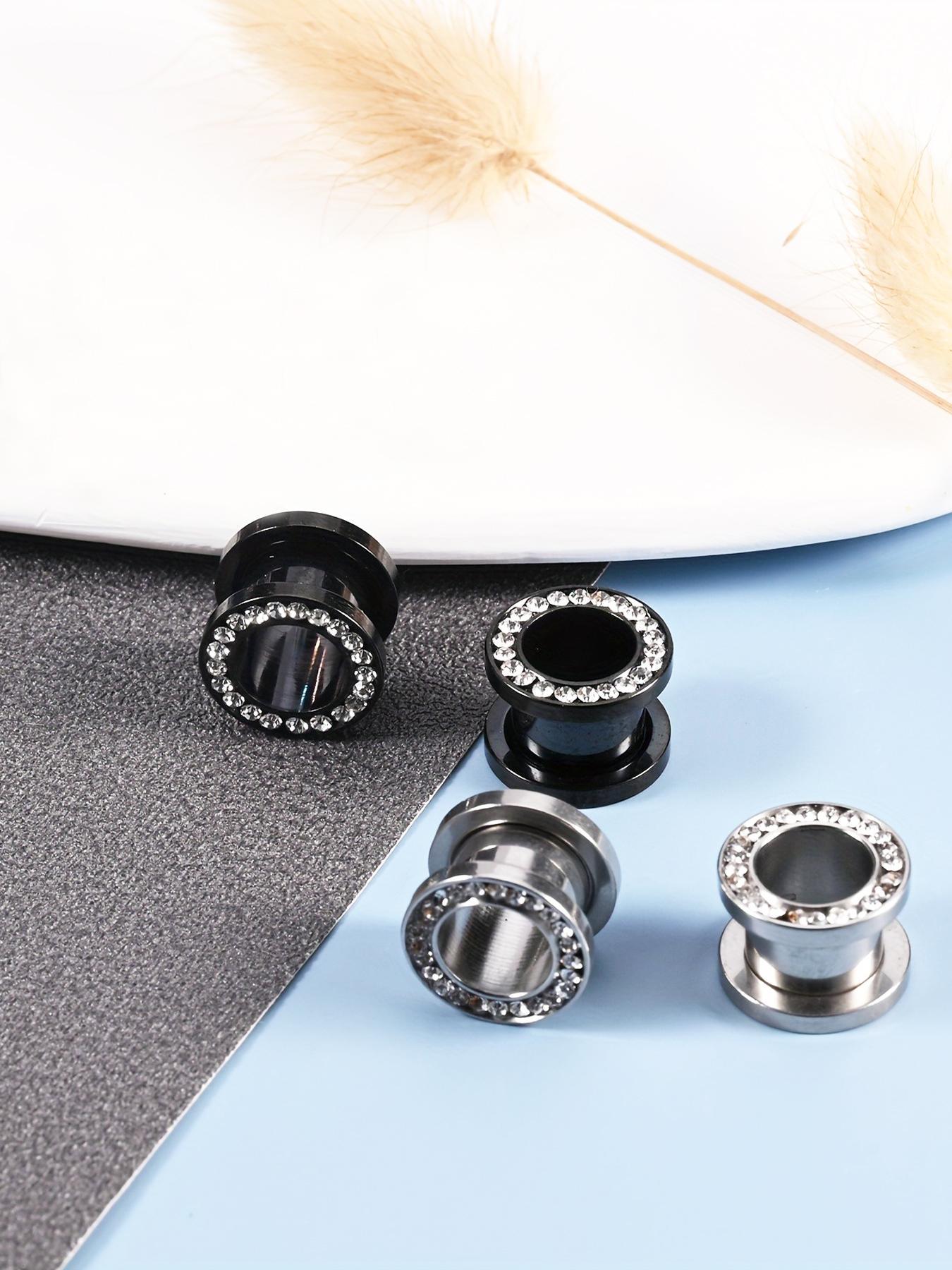 Stainless Steel Screw Ear Plugs Tunnels, Artificial Zircon Decor Ear Gauges, Punk Style Hollow Ear Expander, Body Piercing Jewelry for Men & Women, Trendy All-match & Exquisite Jewelry for Birthday Gift