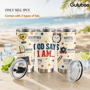 God Says I Am Vacuum Flasks 20oz Insulated Coffee Cup with 2 Lids & Straw, Leak-Proof Stainless Steel Travel Mug, Keeps Hot Cold, Portable Tumbler for Daily Use Gym Office