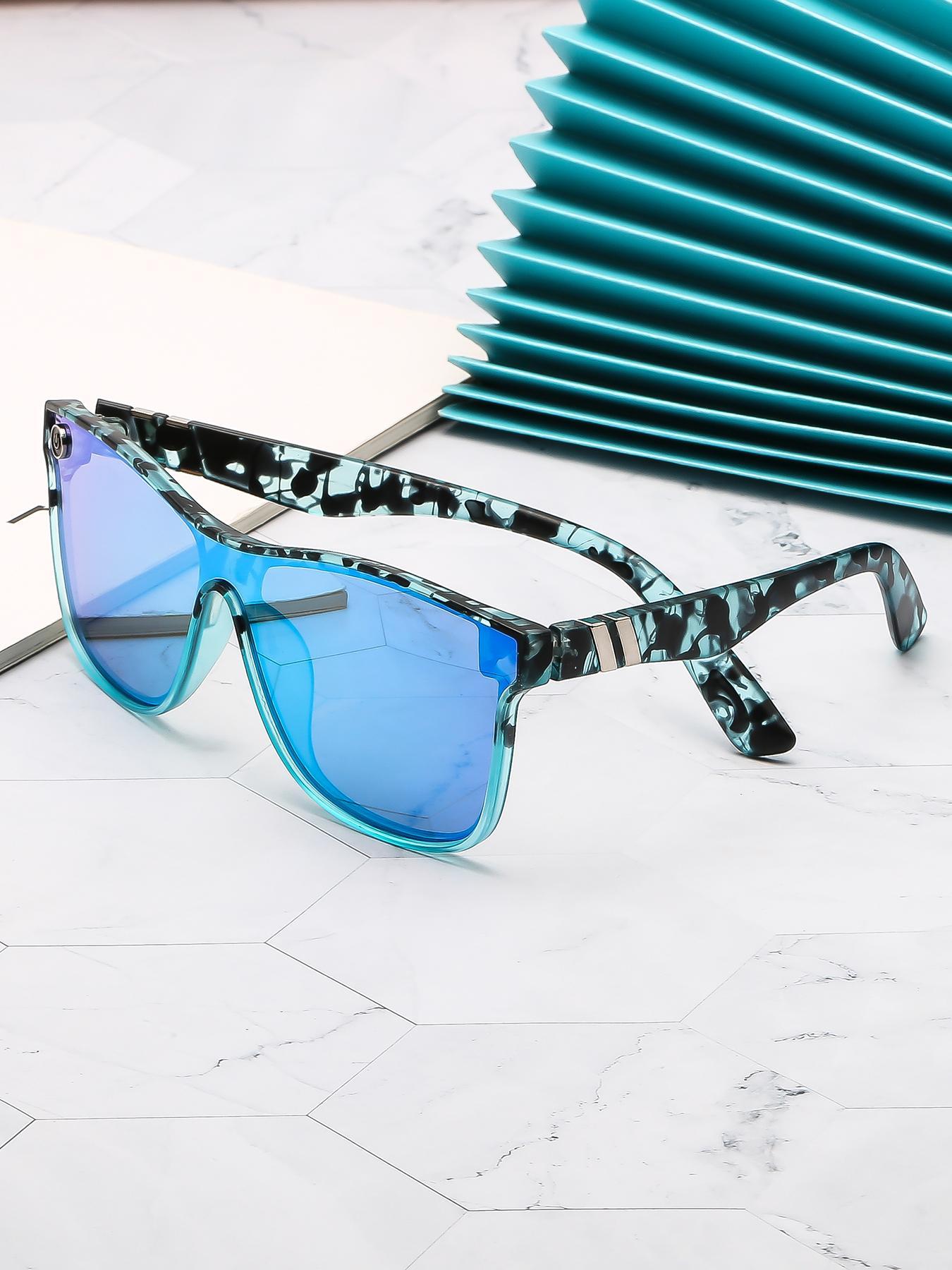 Unisex Simple Style Square Frame Sunglasses, Colorful Sunglasses, Trendy Casual Reflective Sunglasses for Everyday Use, Fashion Accessories for Outdoor Activities, Stylish Glasses, Lightweight Durable Sunglasses