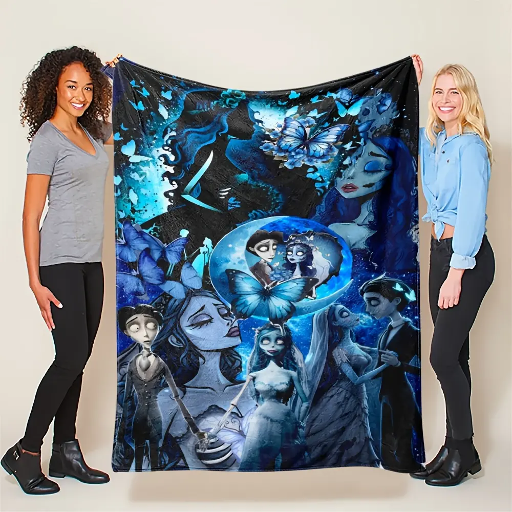 1pc Corpse Bride All Characters Flannel Throw Blanket Tim Burton Emily Victor Dark Blue Gothic Movie Soft Fleece Blanket Sofa Bed Cover Fan Gift