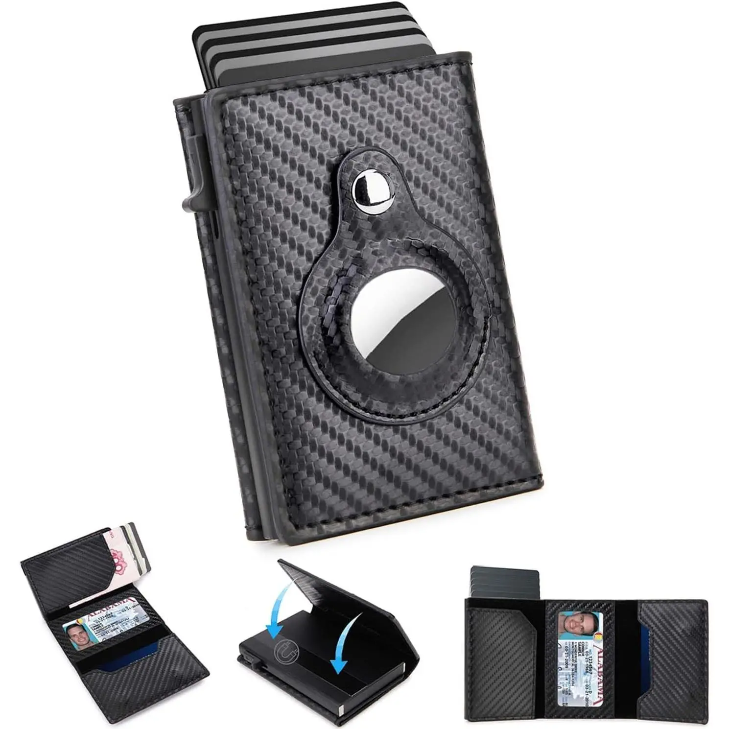 Men's Slim Wallet - Carbon Fiber Compatible, ID Window, Cash Slot, Holds 9-14 Cards, Minimalist Design for Christmas Gifts Driving Licenses Compact