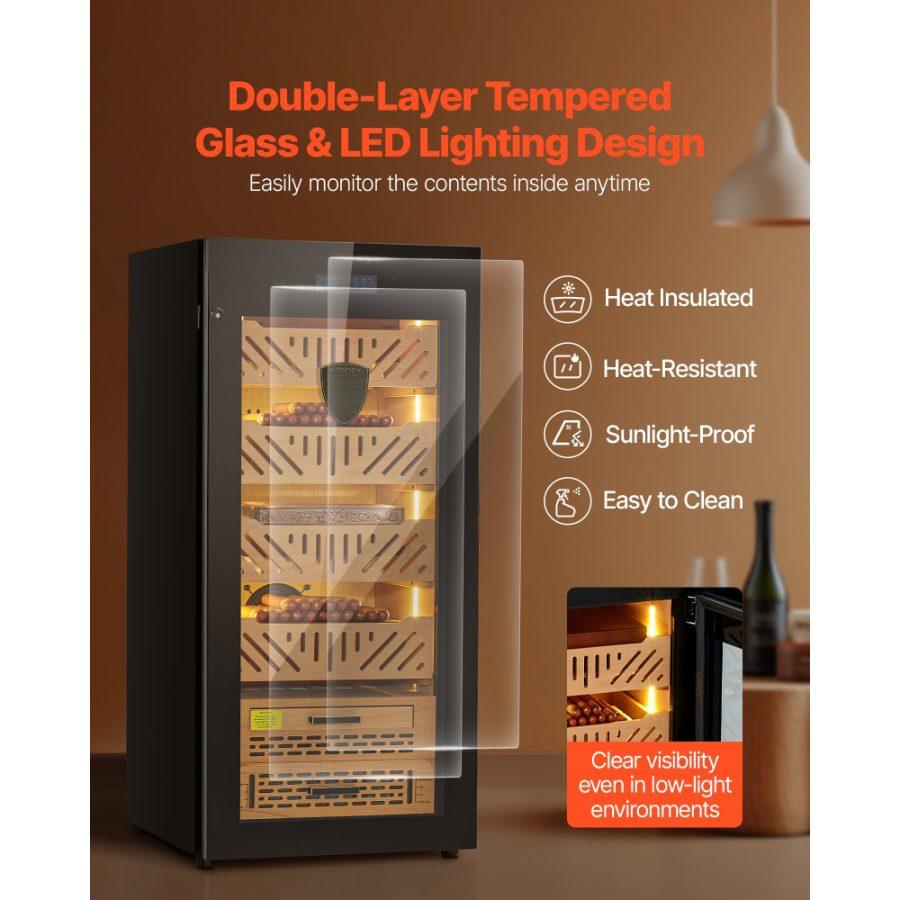 VEVOR Electric Humidor, 105L, 1000 Counts Electric Cigar Humidor Cabinet with Compressor Cooling, Constant Humidity Temperature Control, Spanish Cedar Wood Shelves Drawers, 4 Layers, for Household