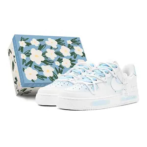Nike Air Force 1 Custom Blue and White Low Top Casual Sneakers for Men Verifiable, with credentials and supporting global authentication