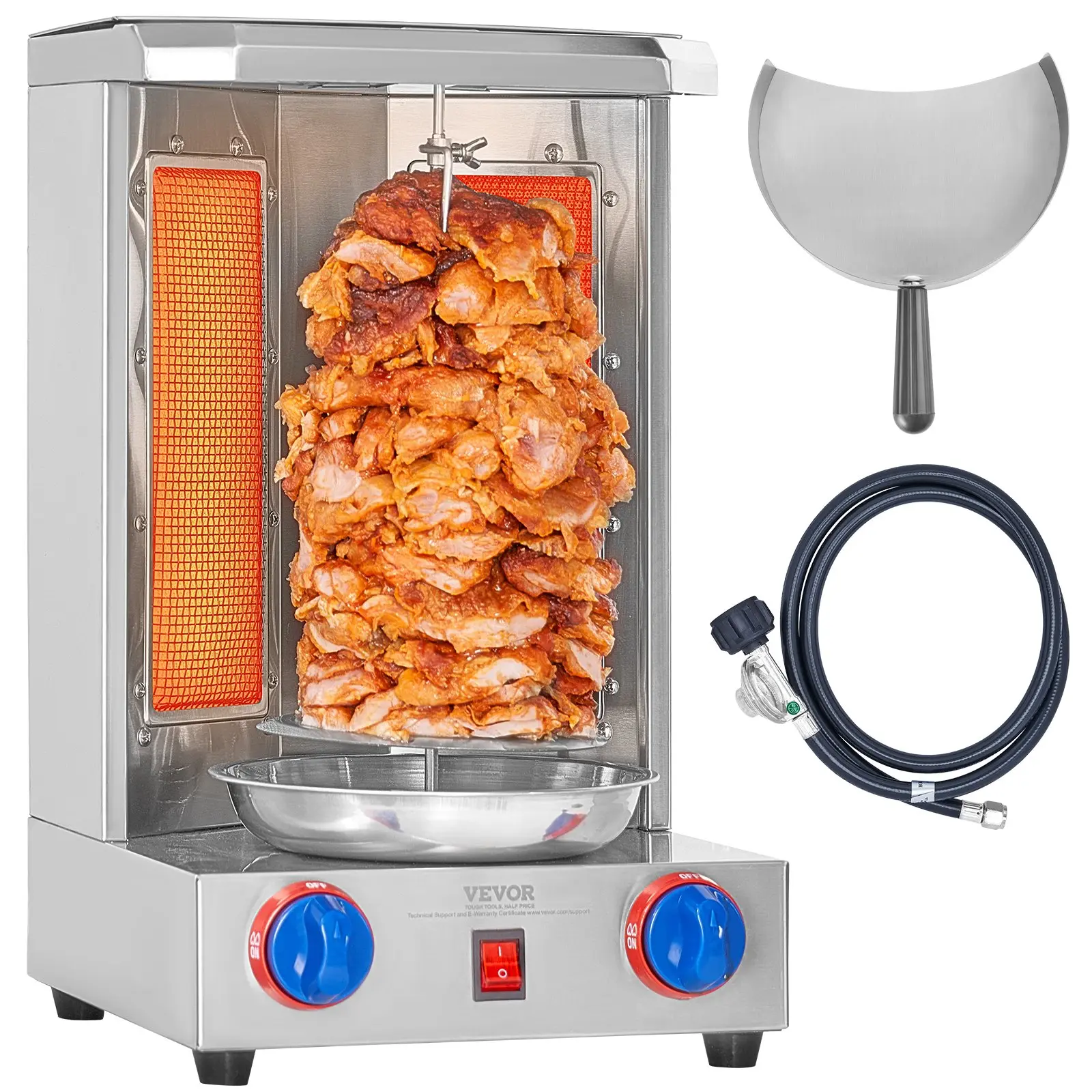 【DealsForYouDays】VEVOR Shawarma Grill Machine, 13 lbs Capacity, Chicken Shawarma Cooker Machine with 2 Burners, Gas Vertical Broiler Gyro Rotisserie Oven Doner Kebab Machine, for Home Restaurant Kitchen Parties
