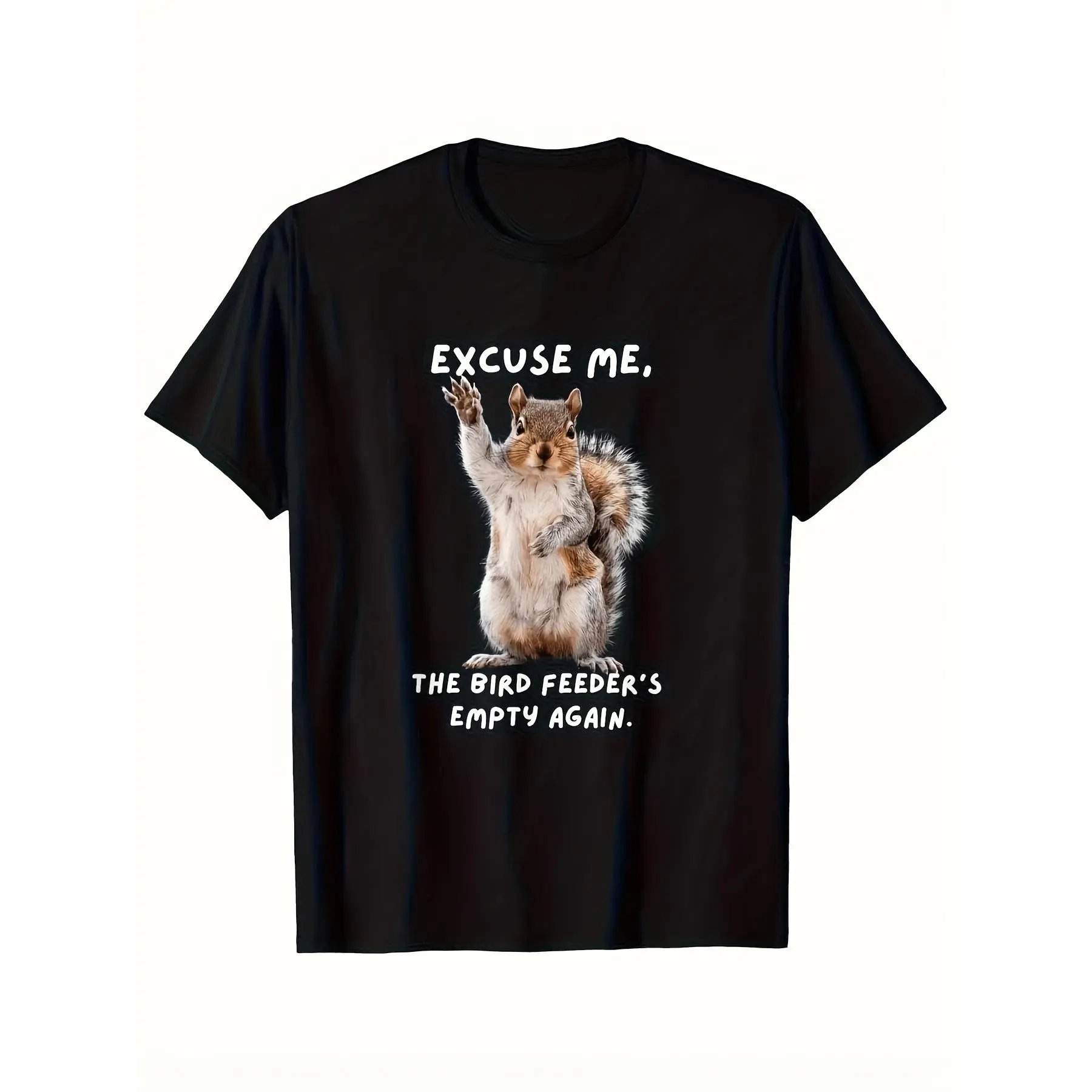 Men's Casual Graphic T-Shirt with Funny Squirrel Print, 100% Cotton Short Sleeve Crew Neck Top with Slight Stretch, Tshirt, Menswear, Fabric, Knit, Regular Fit