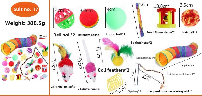 Interactive 21Pcs Cat Toys Kit Collapsible Cat Tunnel Feather Wand Plush Mouse Variety Pack for Indoor Cats Rechargeable Livestock Prod with Flexible Shaft pet stuff dog pepper spray dog bugs detector reverse slow feeder shaped harness silicone k9
