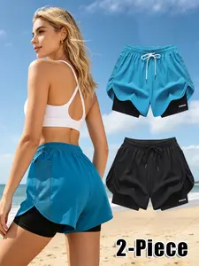 DLGK women's sports shorts with double-layer anti glare design, yoga pants, running pants, micro elastic, comfortable, breathable, versatile and not picky, mid waist fashionable fitness enthusiast sportswear in 8 colors to choose from
