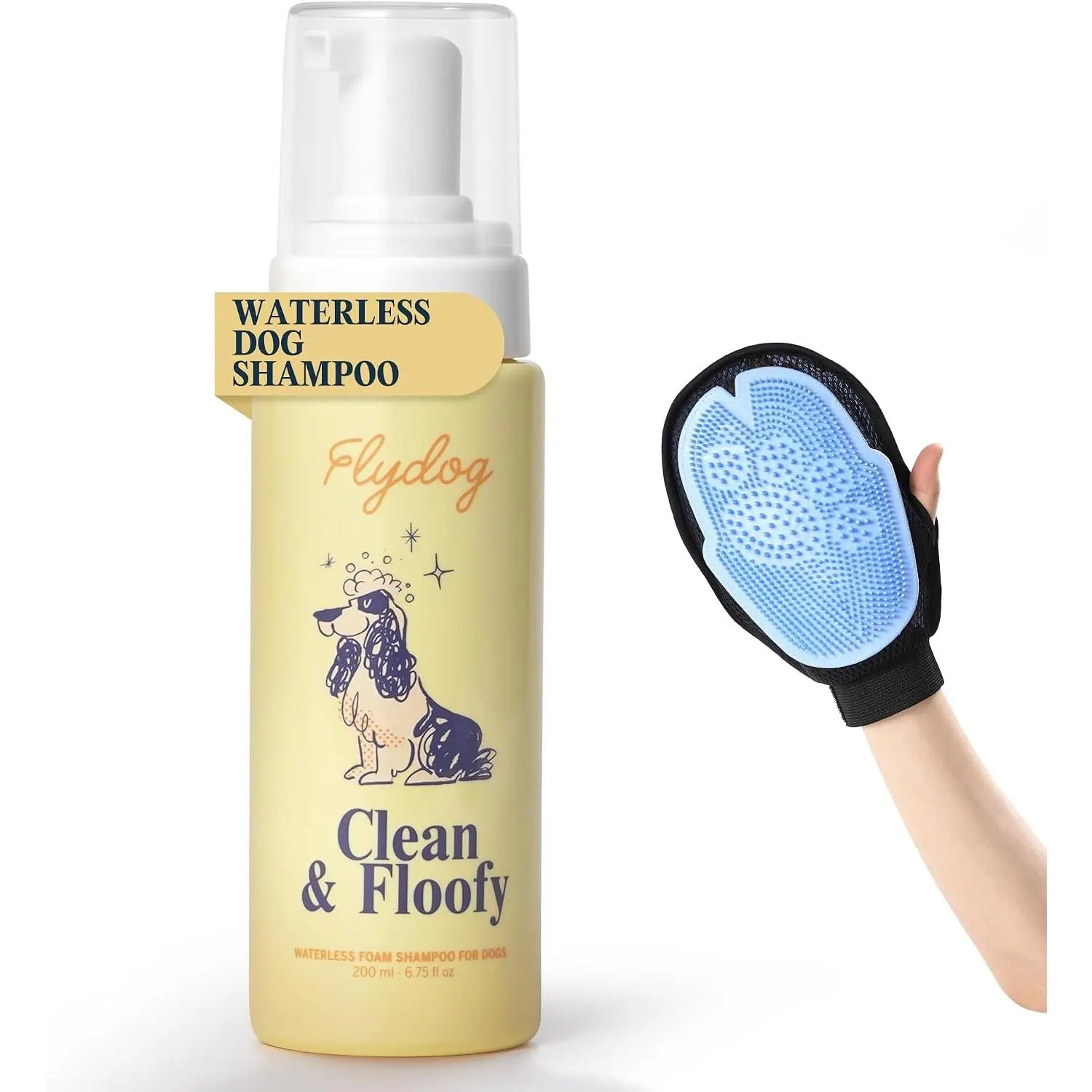Dry Dog Shampoo with Glove – No Rinse Spray Foam, Anti-Itch, Odor Control, Moisturizing & Conditioning, Hydrating, Detangling, Sulfate-Free Waterless Bath Wash for Dogs & Puppies