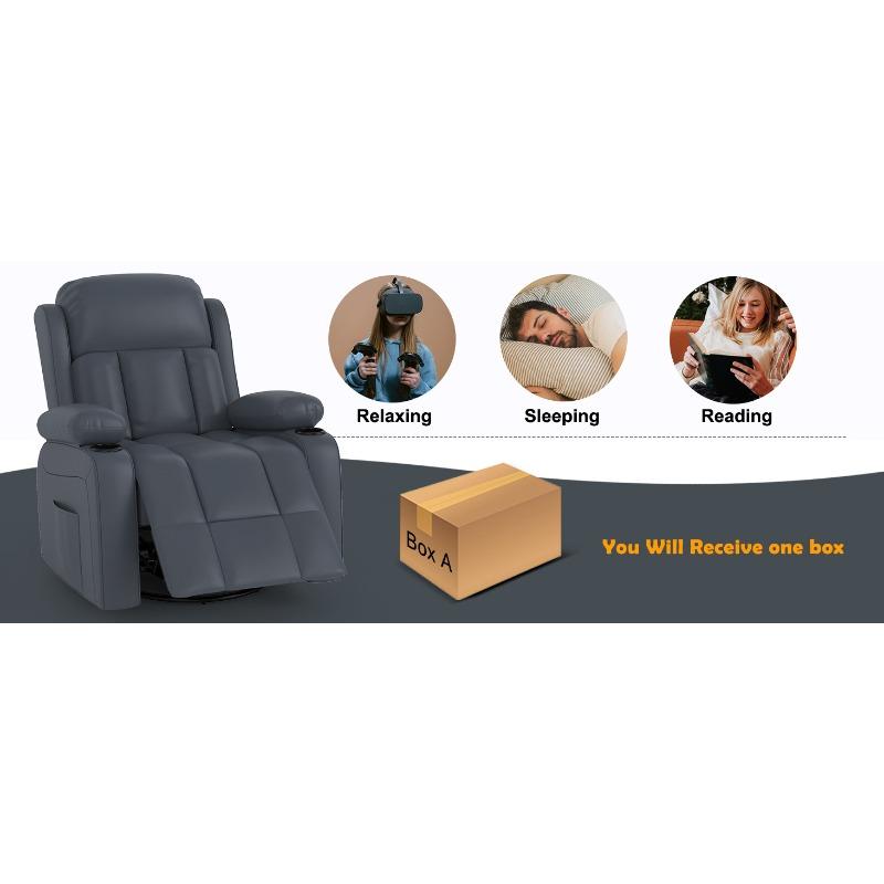 Massage Recliner Chair with Heating - 360 Degree Swivel Rocking for Adults, Reclining Sofa with Side Pocket, Living Room Use Grey Massage Recliner Chair with Heating - 360 Degree Swivel Rocking for Adults, Reclining Sofa with Side Pocket, Living Room Use Grey