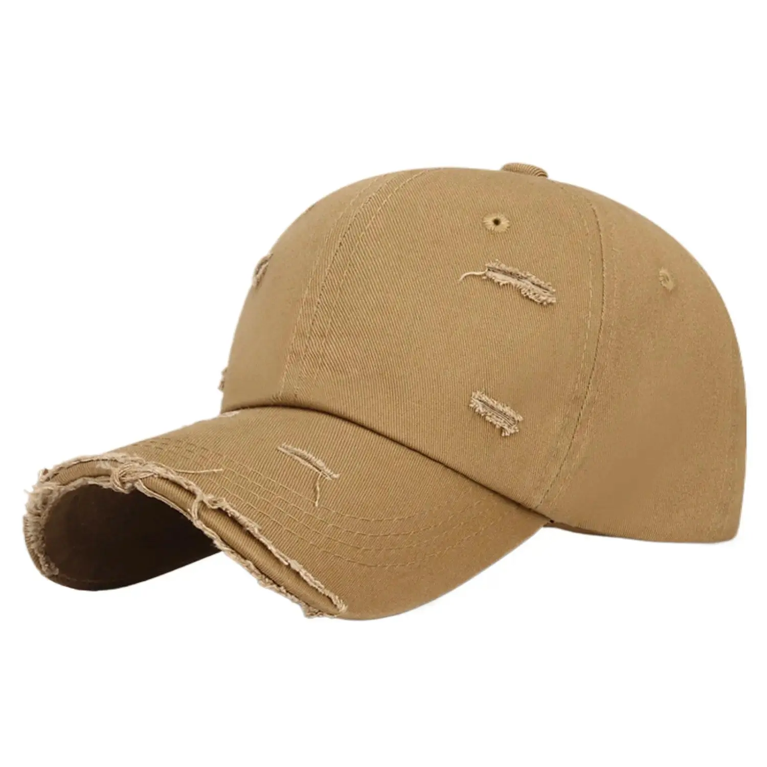 Unisex Distressed Baseball Cap, Washed Cotton Solid-Color Adjustable Streetwear Hat with Frayed Edge for Casual Sun Protection, Adjustable Cotton Snapback, Snapback Fit, Stylish