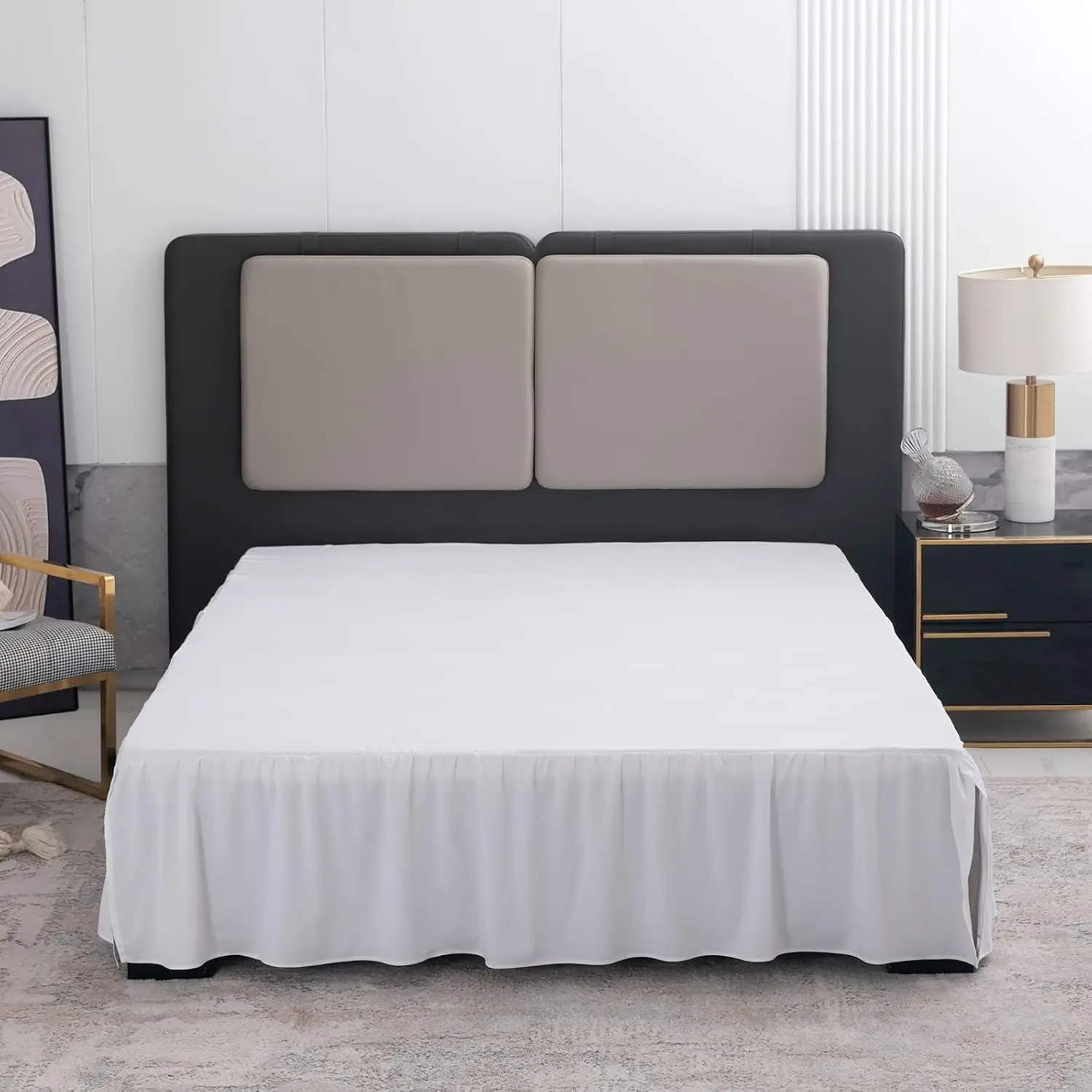 Bed Skirt Queen Size Ruffled Bed Skirt with Split Corners, 14 Inch Drop Dust Ruffle Bed Skirts with Platform, Gathered Style, 100% Microfiber, White