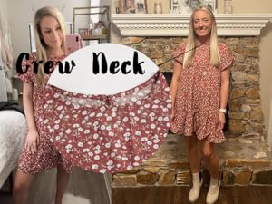 FMEYOA Womens Ruffles Boho Floral Printed Babydoll Loose Swing Casual Short Mini T-Shirt Dress