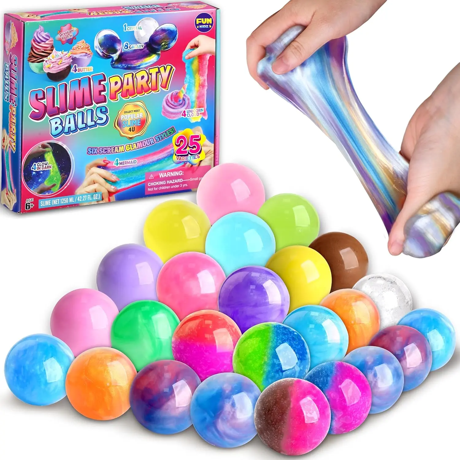 Big 25 Variety Slime Balls Party Favors for Kids, 5.5cm Ball Size Bulk Premade Slime Pack Toys for Boys Girls 6-12 with Galaxy, Butter, Cloud, Unicorn, Mermaid, Glow, Clear Slimes