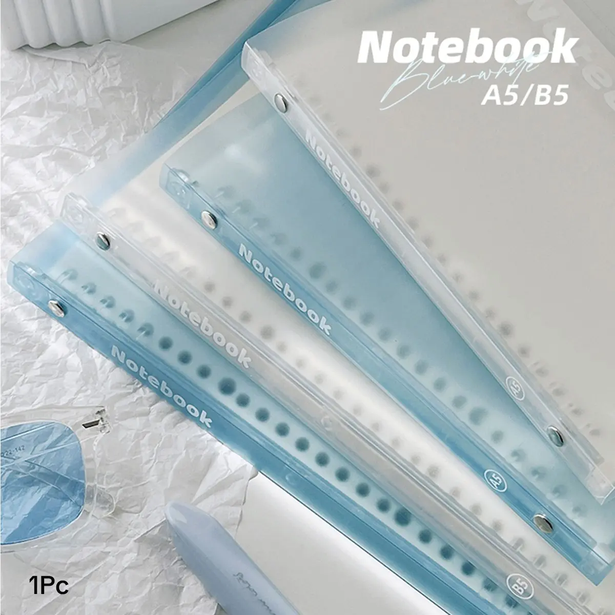 Translucent Frosted Loose Leaf Notebook, A5 B5 Lined Binder Notebook, Pastel Clear Cover Study Note Taking Notebook for Notes, Writing, Journaling, School, College, Office, Classroom and Back to School Supplies