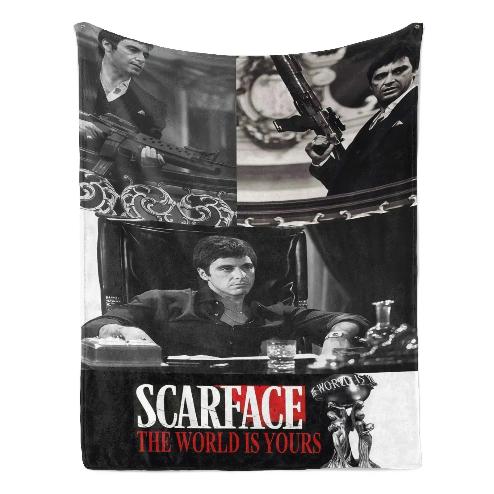 T-Tony S-Scarface The World Is Yours Flannel Blanket, Tony Montana Classic Movie Plush Throw Blanket, Black and White Film Print Decorative Blanket for Bedroom Couch, Movie Fan Giftable Cozy Blanket Cozy Vibes, Holiday Gift, Must-Have, Book Lover, Comfort