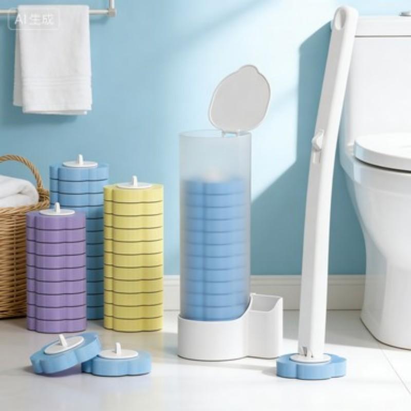 Disposable Toilet Brush Set with Scented Replacement Heads Lavender Ocean Lemon Fragrant Tablet System for Deep Cleaning Hygienic Bathroom Maintenance Multi-Layer Head Brush Refill and Cleaner - Floral, Traditional
