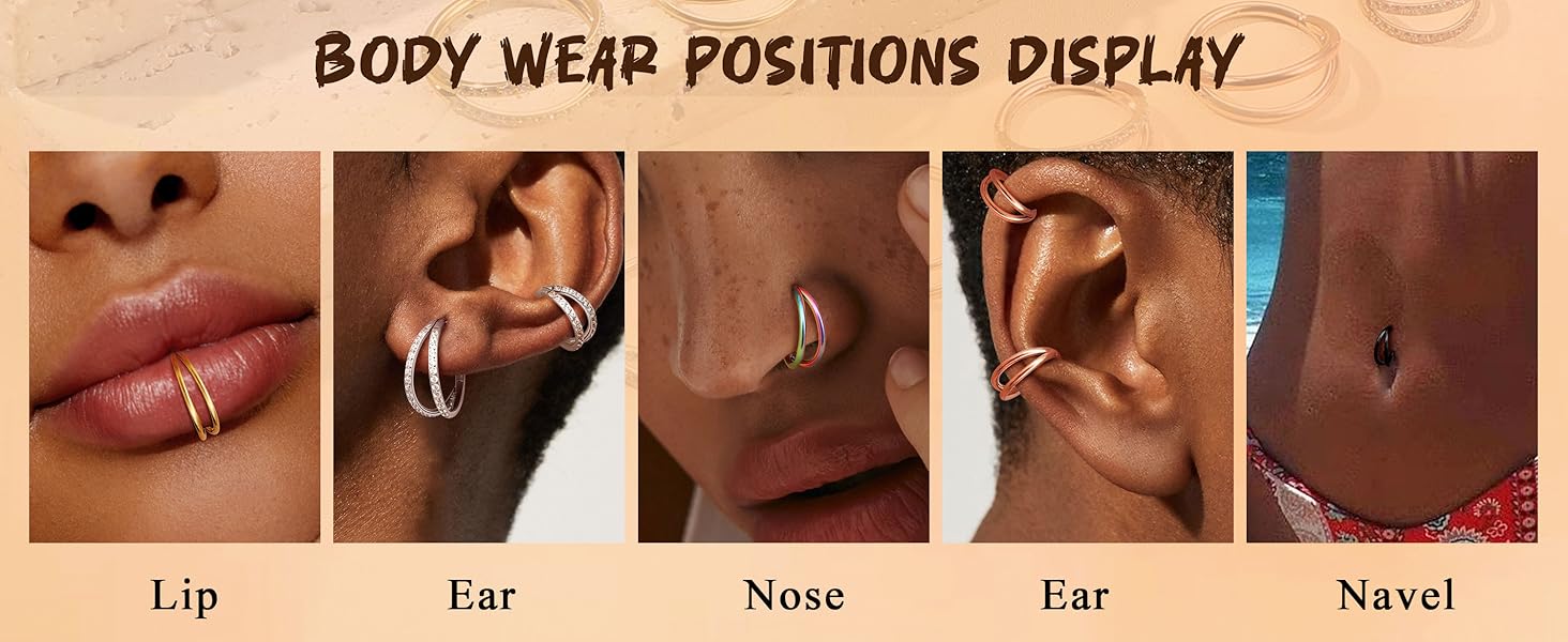 MILACOLATO G23 Titanium Nose Rings Hoops 16G 18G 20G Double Hoop Septum Click Nose Rings Lip Rook Lobe Tragus Helix Cartilage Daith Conch Earrings Clear CZ Paved Nose Piercing Jewelry for Women Men