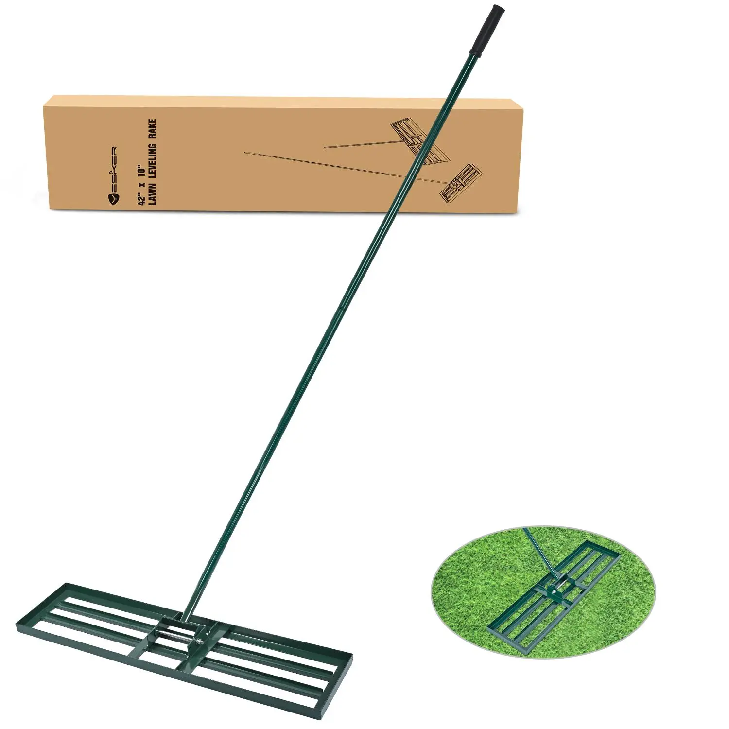 Yesker Lawn Leveling Rake 42 Inch for Soil Yard Leveling Rake with 42"x10" Ground Plate 72" Steel Handle Effort-Saving Heavy Duty Ground Leveler Tool for Backyard Garden Farm Golf Course Landscaping fathersdaygift