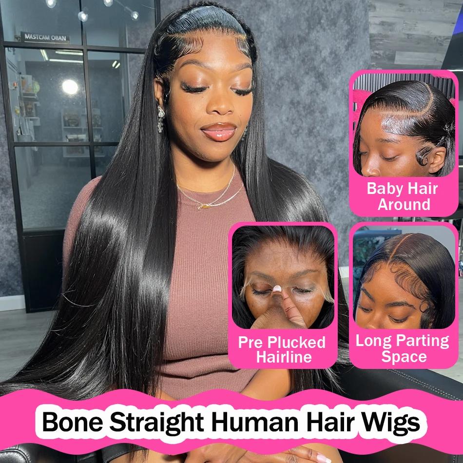 Bling Hair Bone Straight 13X6 HD Transparent13x4 Lace Front Wigs For Women Natural Black Human Hair Lace Frontal Wig Pre Plucked Hairline 180 Density