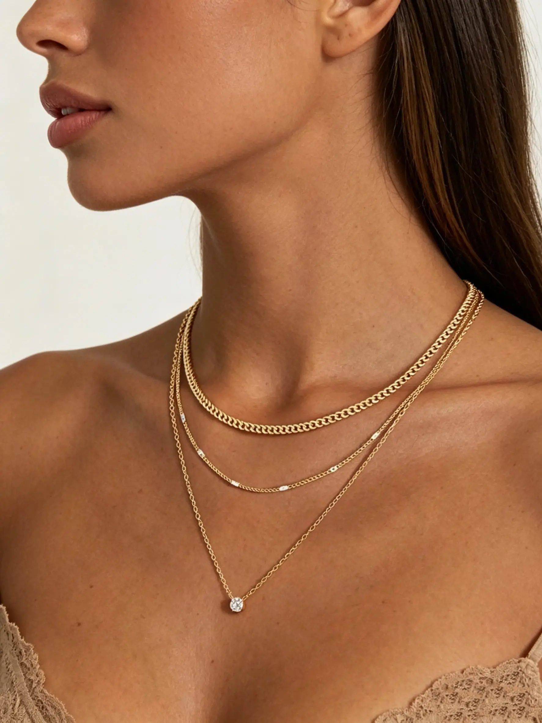 3pcs Zircon Pendant Layered Necklace, Fashionable and Trendy, Fashion Matching Necklace, Stackable Necklaces, Perfect for Parties/festivals/daily Wear Jewelry
