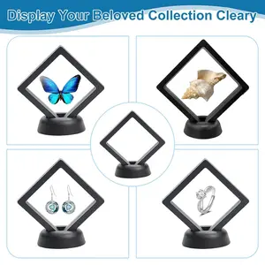 Set of 5 Pcs Black Diamond Shape Display 3D Floating Frame Display Holder Stands ,Medallions, Jewelry,Challenge Coin