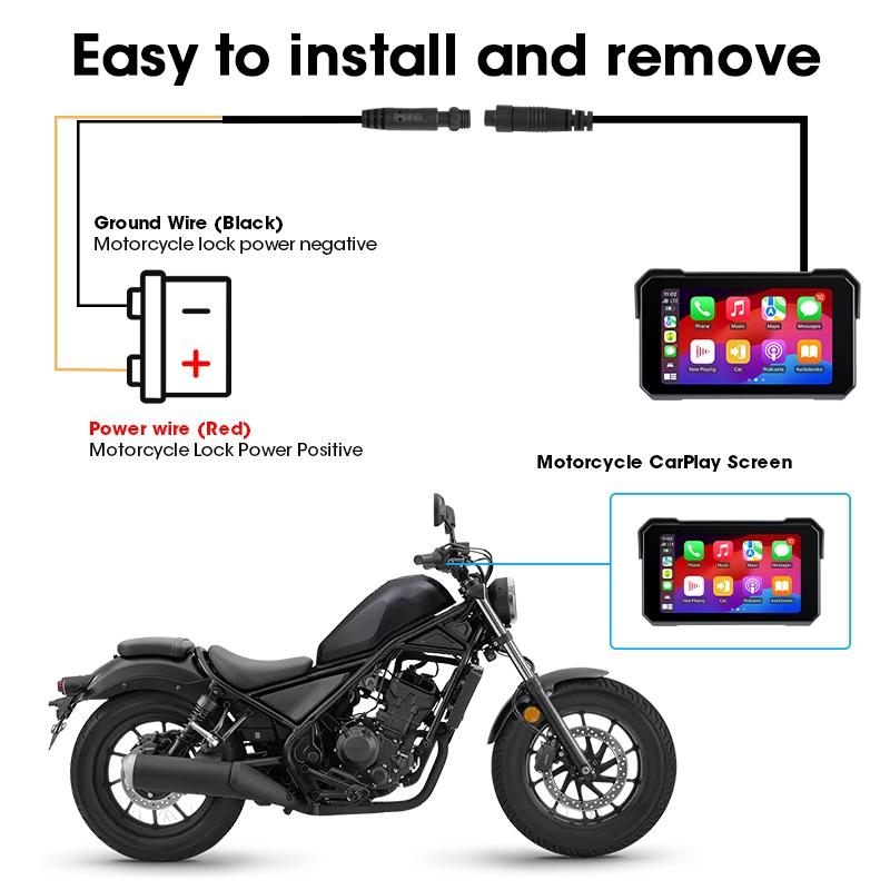 Motorcycle Screen for Wireless CarPlay/Android Auto/Mirror Link, 5 Inch IP67 Waterproof Touchscreen with Adjustable Mount, Auto-Dimming HD Display for Motorcycles, Motorcycle Accessories