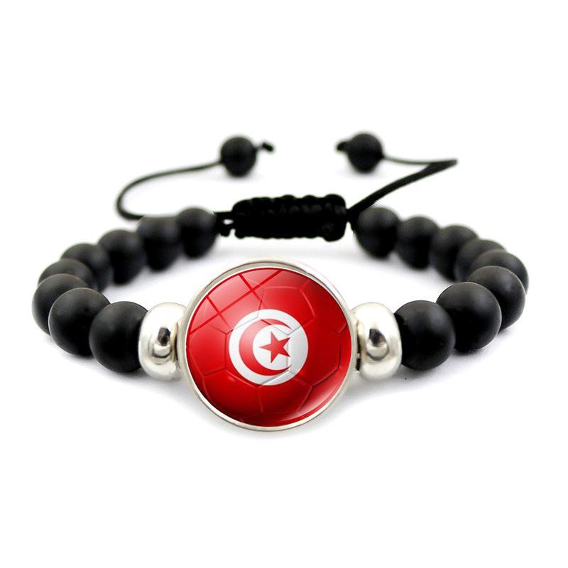 Soccer Beaded Bracelet for Men Women 2026 World Cup Trendy Black Stretch Bracelet Germany Spain Brazil National Team Fan Jewelry Handmade Fashion Wristband for Game Day Match Viewing Party Streetwear Daily Wear Sports Fan Gift