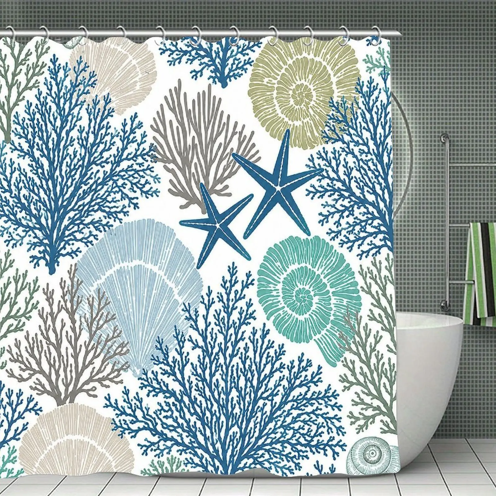 Nautical Coastal Ocean Themed Shower Curtain, 72x72 in (180cm) Bathroom Decor for Home Supplies