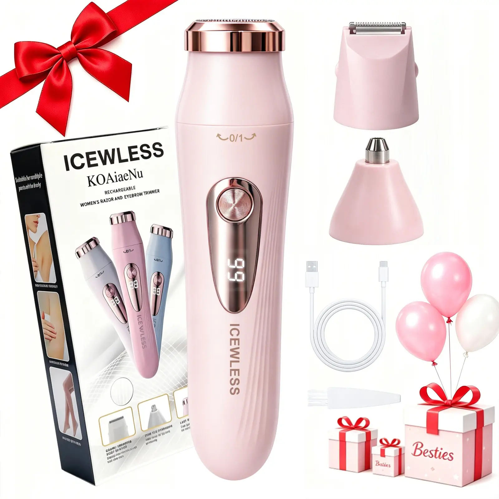 Women's Electric Bikini Trimmer, Body Shaver, Portable Wireless Trimmer, rechargeable 3-in-1 hair removal device, Wireless USB fast charging, Painless trimming of pubic hair, Suitable for face, underarms, and leg hair, A Perfect Gift