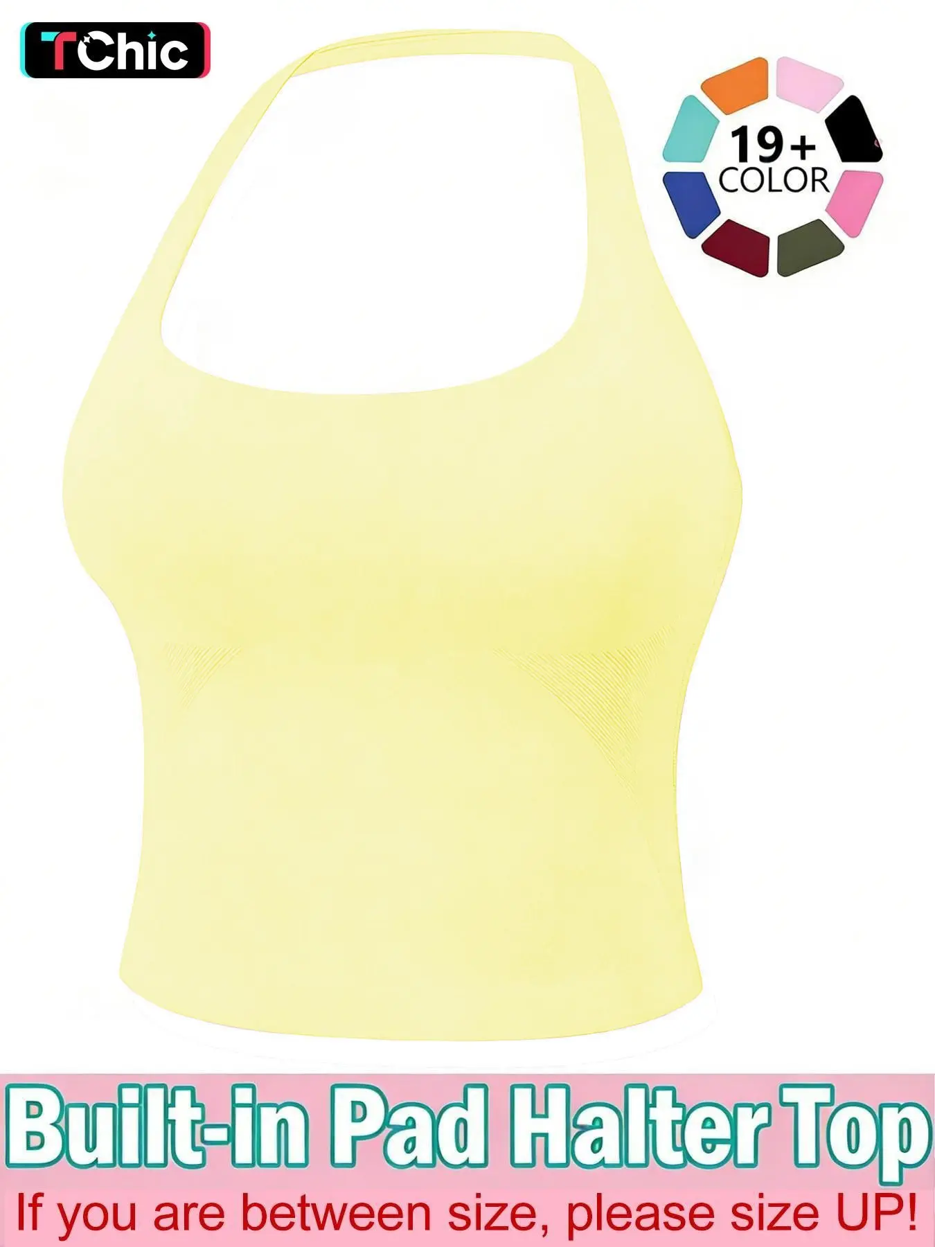 Women's Solid Removable Chest Pad Sports Tank Top, Casual Comfort and Durability Halter Neck Sports Top for Yoga Gym Workout, Ladies Sportswear for All Seasons