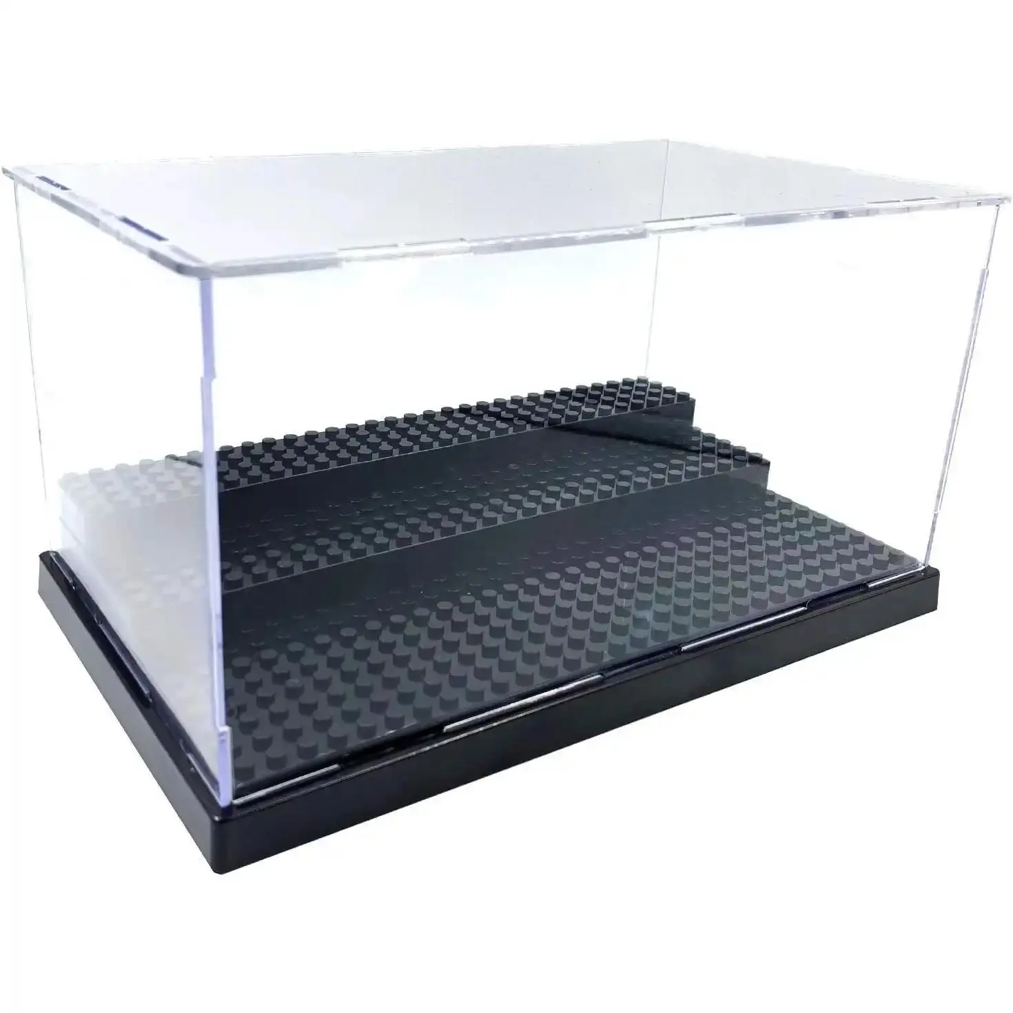 Black Transparent Dust-Proof Minifigure Exhibition Display Case - 1 Pack, No Glue Required, Easy Assembly, Portable, 3-Tier Step Design, Holds Up to 35 Minifigures, Storage for Action Figures & Building Blocks, Ideal for LEGO Lovers, Carry To Outdoors, Mu