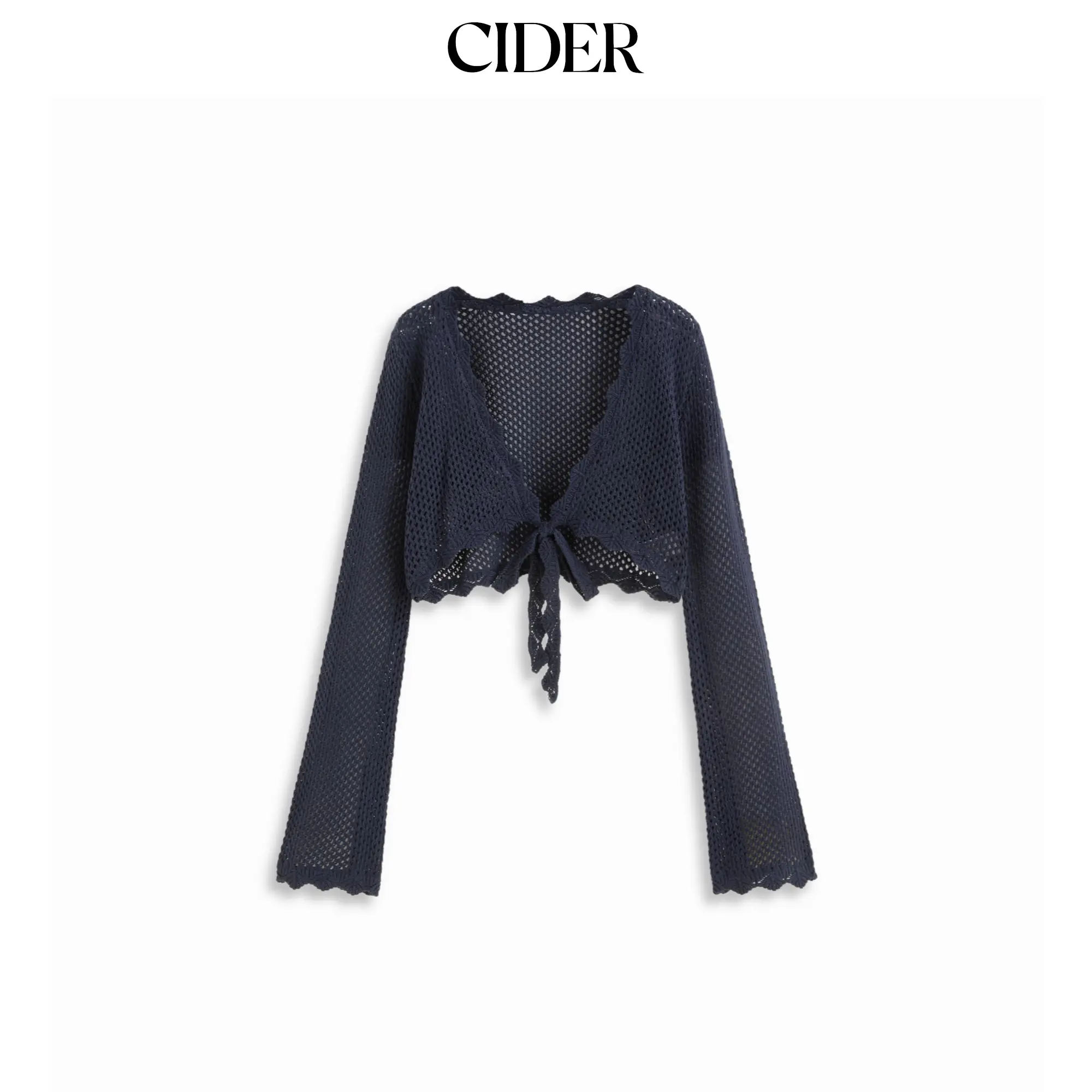 Cider Knit Crochet Hollow Out Bell Sleeve Knotted Oversized Cardigan SohoChic