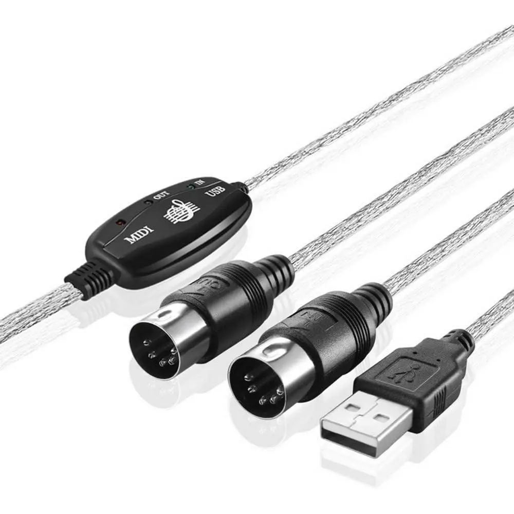 6-ft 2-in-1 MIDI to USB Cable Set with Type-C Adapter, 16 MIDI Input & Output Channels, Anti-Electromagnetic Interference for Computer Music Production, Piano (Windows, Mac, Android)