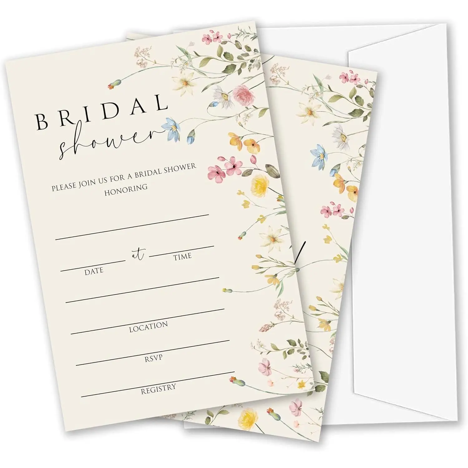 Bridal Shower Invitations, 25 Sets Garden Flower Wedding Invitation Cards with Envelopes, Floral Wedding Shower Invites for Engagement Party Decorations Supplies (B05)