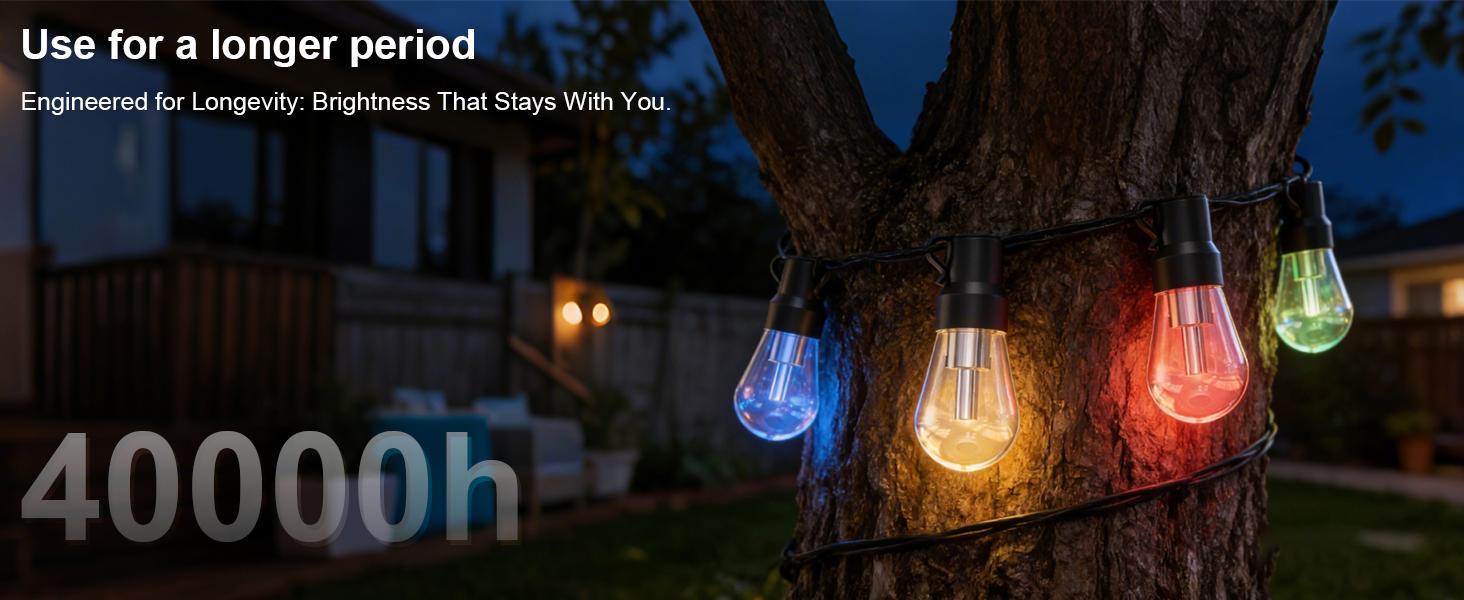 Rcuical  RGB+IC  Outdoor String Lights Bulbs IP67 Waterproof LED Color Changing Smart App Hanging Shatterproof Light with Remote Controller for Outside, Patio, Backyard, Garden, Party
