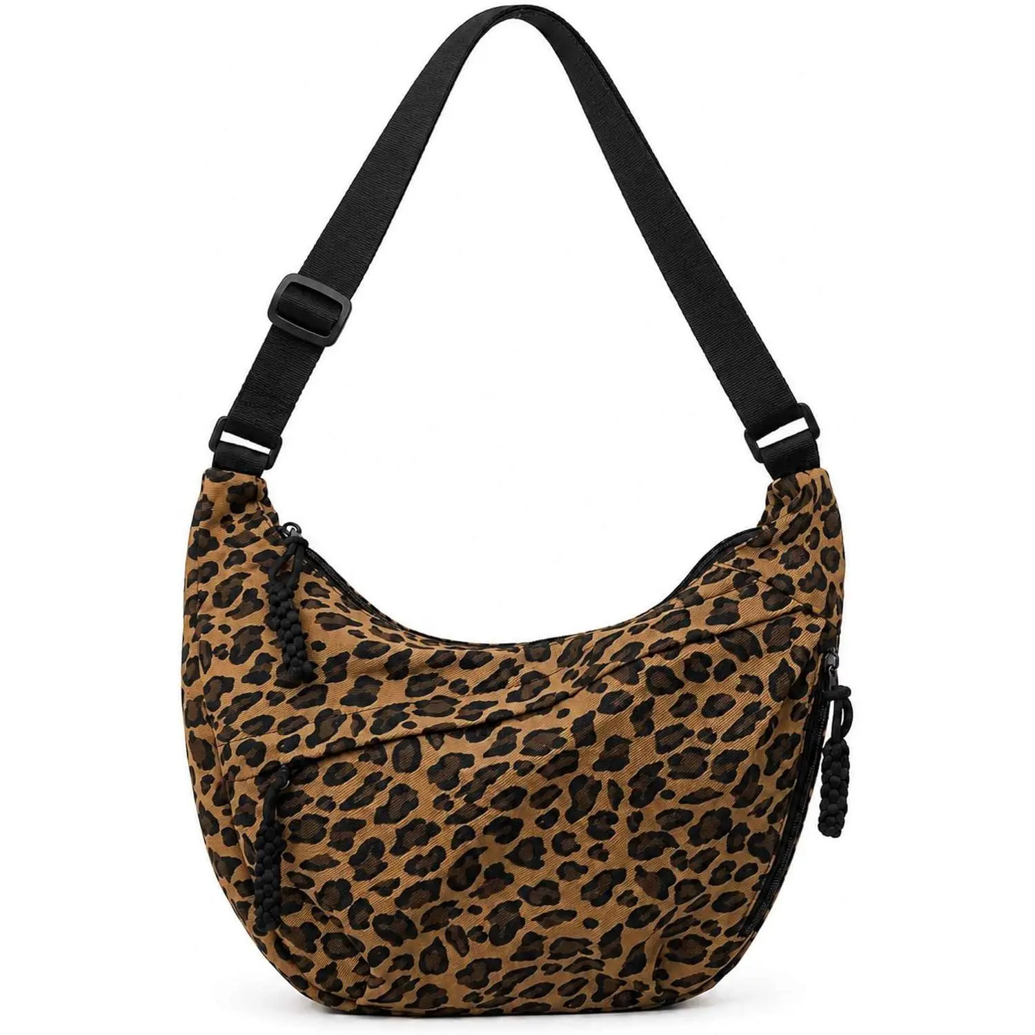 Leopard Print Crossbody Bag for Women, Crescent Hobo Crossbody Bags for Women, Slouchy Everyday Casual Purse, Cheetah Animal Print Purse, Luna Moon Side Bag, Cute Trendy Canvas Bag