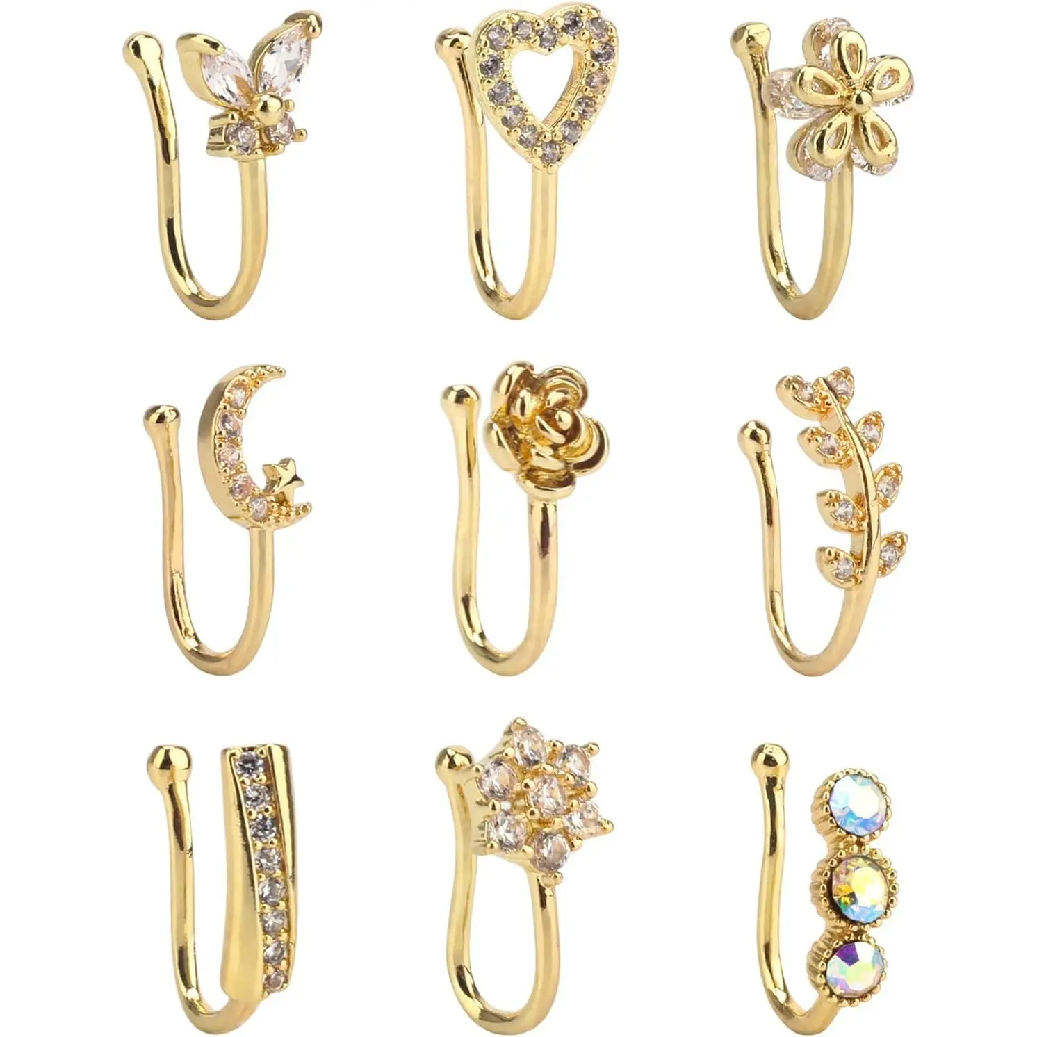 Nose Ring CZ  Nose Cuffs //Rose  Faux Septum Nose Rings Clip  Nose  for Woman Non Pierced