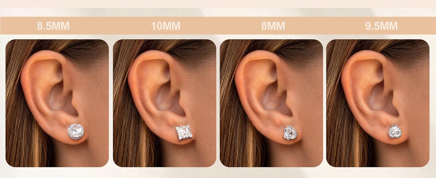 4 Pairs Trendy Sterling Silver CZ Stud Earrings for Women 14K Gold Plated Brilliant Celtic Heart Big Stud Earrings Set Cubic Zirconia Earrings Studs for Sensitive Ear