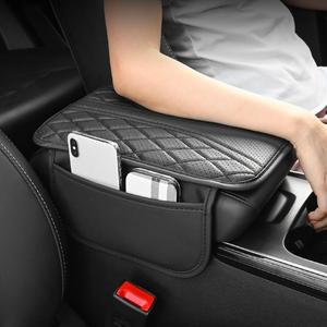 car armrest box heightening pad with side storage bag, pu leather car armrest box cushion with storage organizer, car interior decoration accessories, car accessories, holder, protector, car accessory