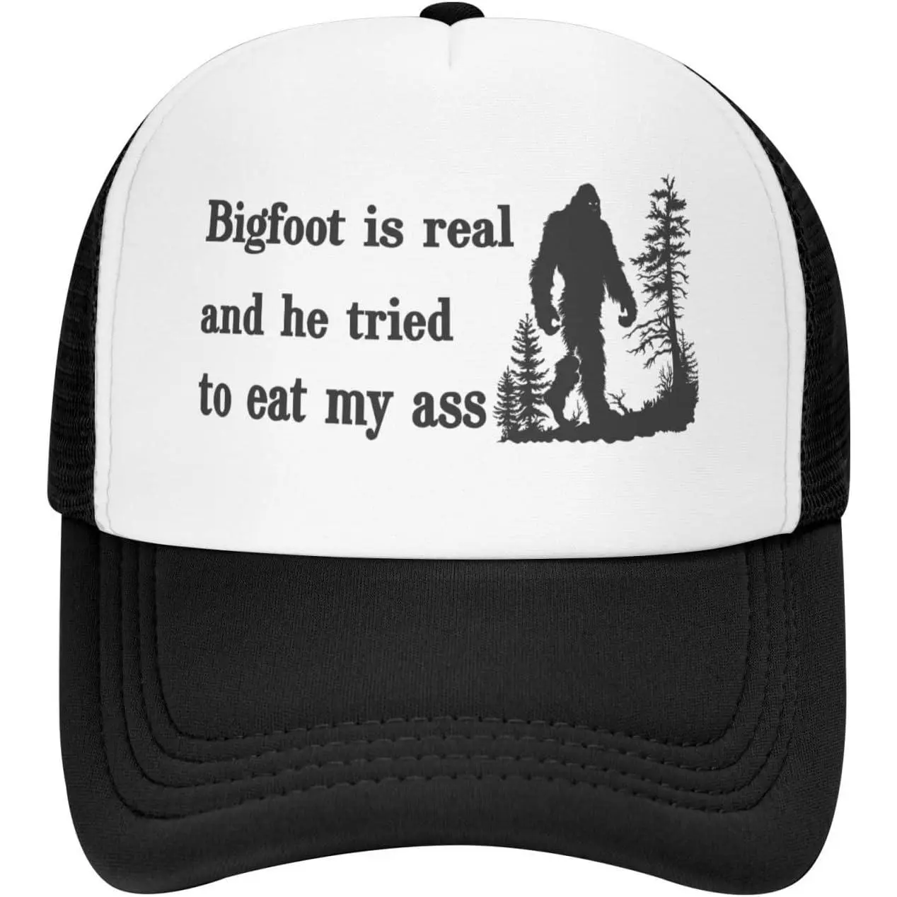 Retro Sasquatch Foam-Mesh Trucker Hat - Unisex Funny Breathable Mesh Baseball Cap, Adjustable Snap, Letter Graphic, Casual Everyday Wear, Conversation Starter Fashion Accessory